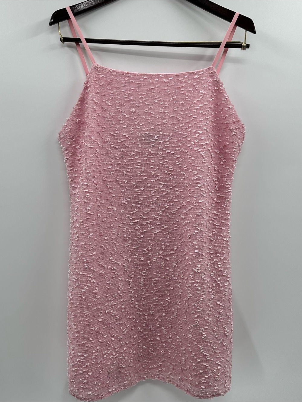 Lulu's Pink Textured Glam Spaghetti-Strap mini Dress